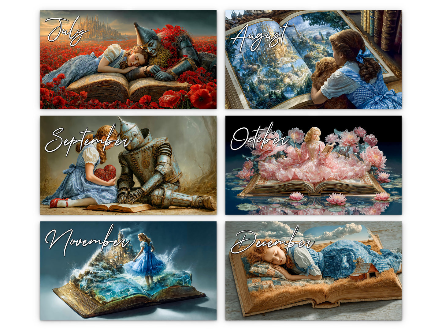 Emerald City Books 2027 wall calendar monthly artwork preview July through December