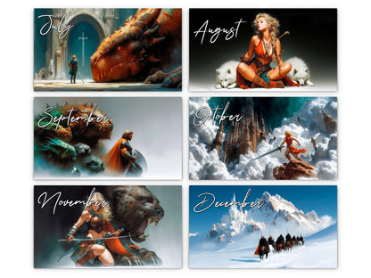 Epic Fantasy 2027 wall calendar monthly artwork preview July through December