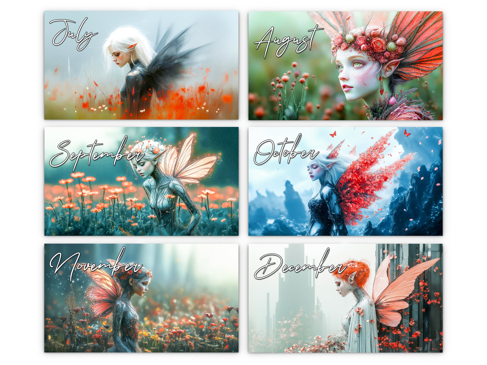 Fairy Dream 2027 wall calendar monthly artwork preview July through December