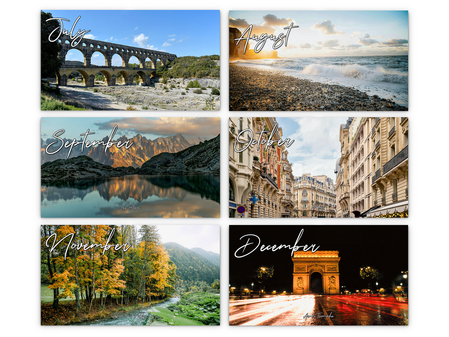 France Vistas Photography 2027 wall calendar monthly artwork preview July through December