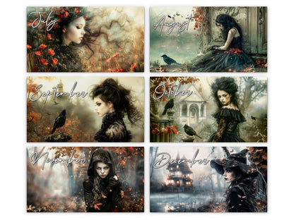 Gothic Dream 2027 wall calendar monthly artwork preview July through December