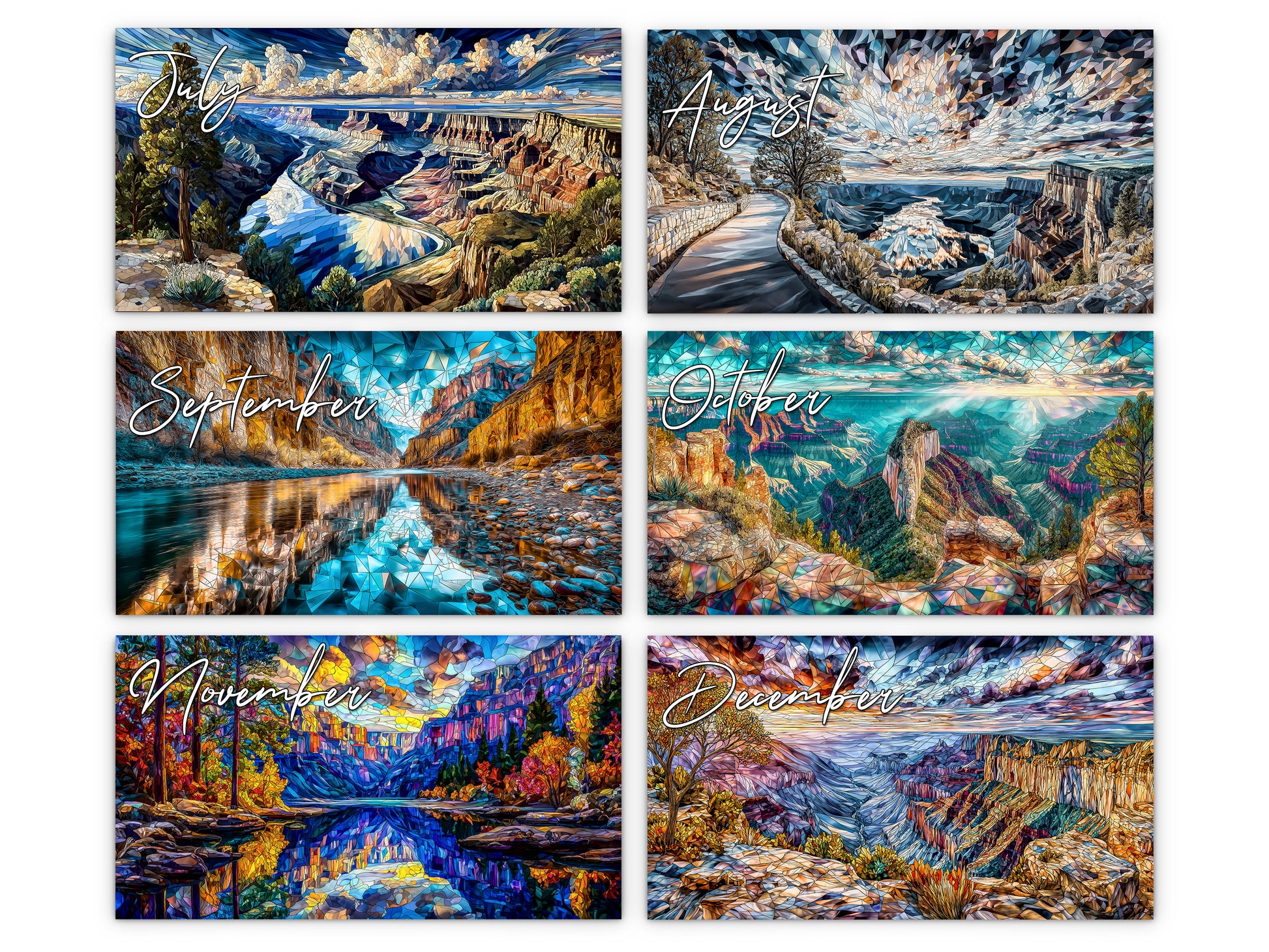 Grand Canyon Mosaic 2027 wall calendar monthly artwork preview July through December
