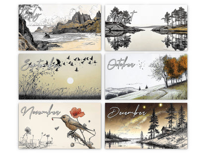Illustrated Moments 2027 wall calendar monthly artwork preview July through December
