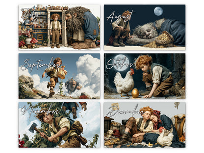 Jack and the Beanstalk 2027 wall calendar monthly artwork preview July through December