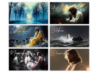 Light of Jesus 2027 wall calendar monthly artwork preview July through December