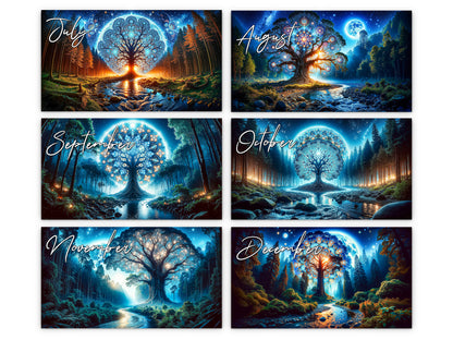 Moonlit Mystique 2027 wall calendar monthly artwork preview July through December