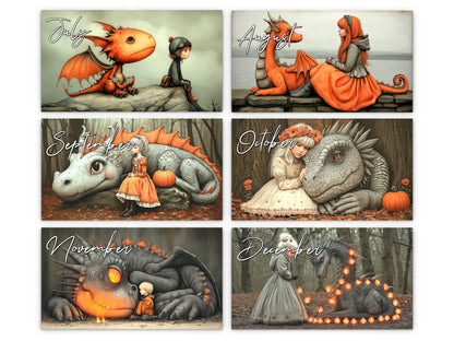 My Little Dragon 2027 wall calendar monthly artwork preview July through December