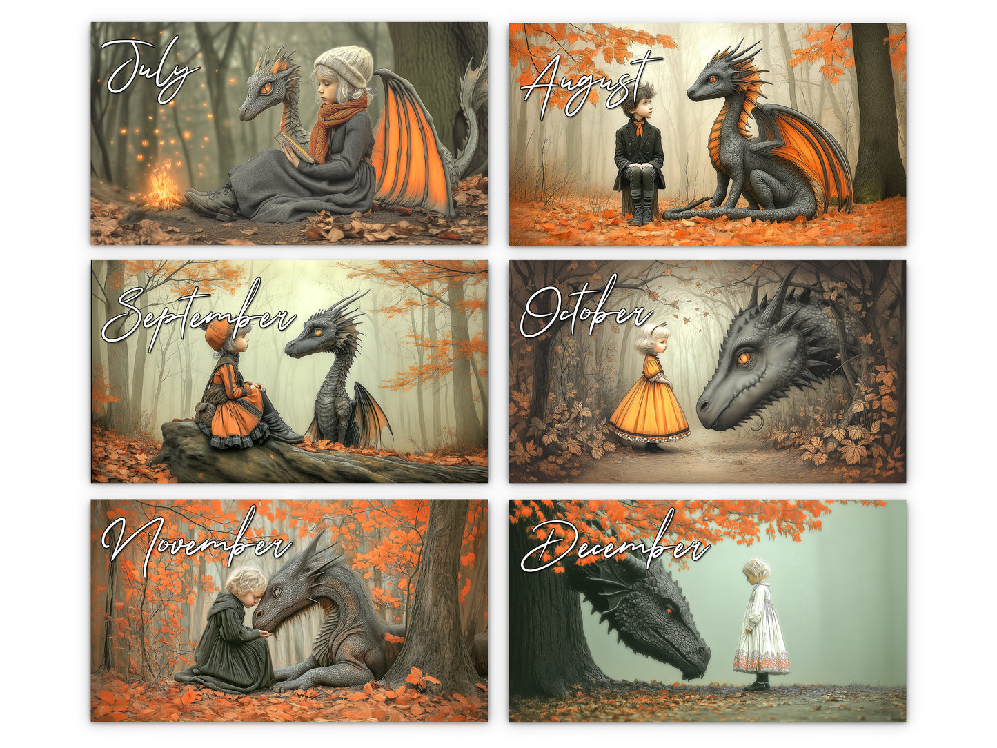 My Little Dragon Fantasy 2027 wall calendar monthly artwork preview July through December