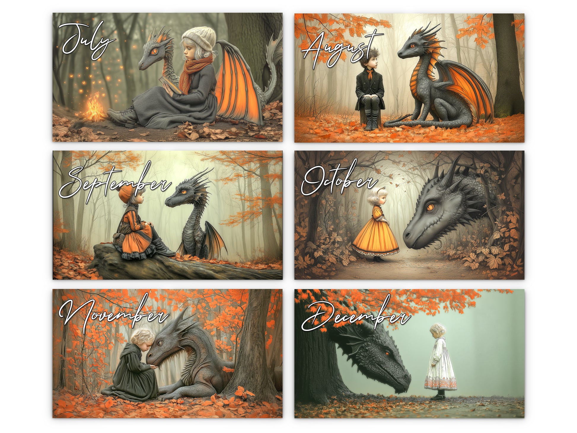 My Little Dragon Fantasy 2027 wall calendar monthly artwork preview July through December