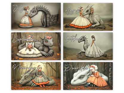 My Little Dragon Princess 2027 wall calendar monthly artwork preview July through December