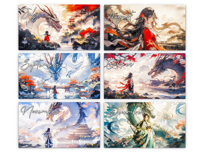 Mystic Skies 2027 wall calendar monthly artwork preview July through December