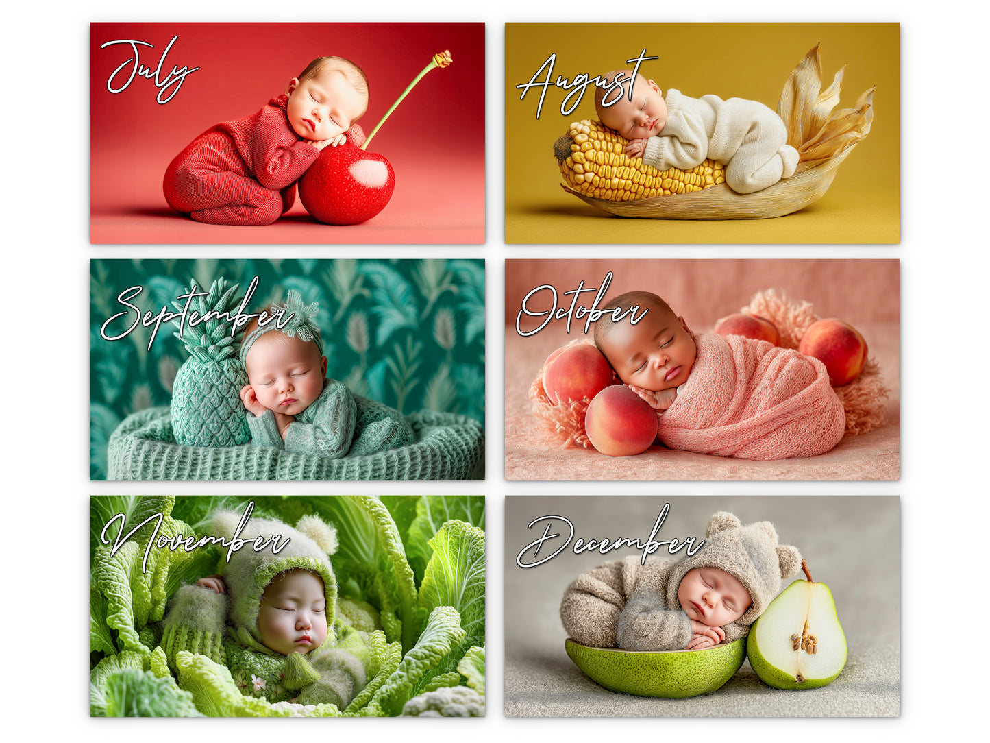Newborn Baby 2027 wall calendar monthly artwork preview July through December