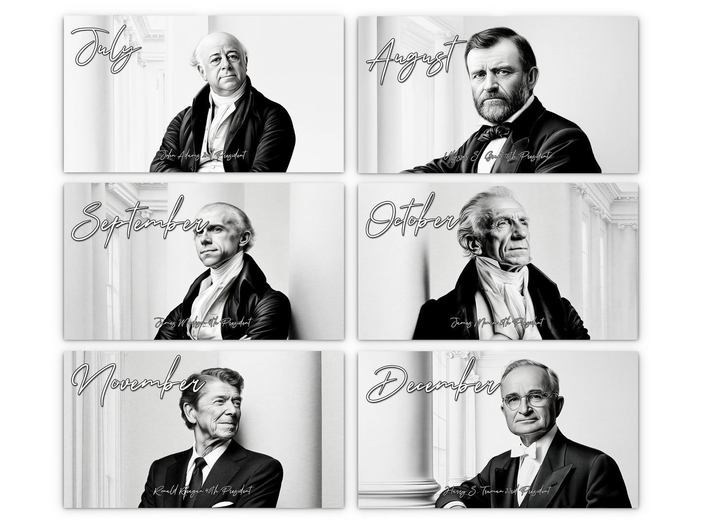 Presidential Legacy I 2027 wall calendar monthly artwork preview July through December