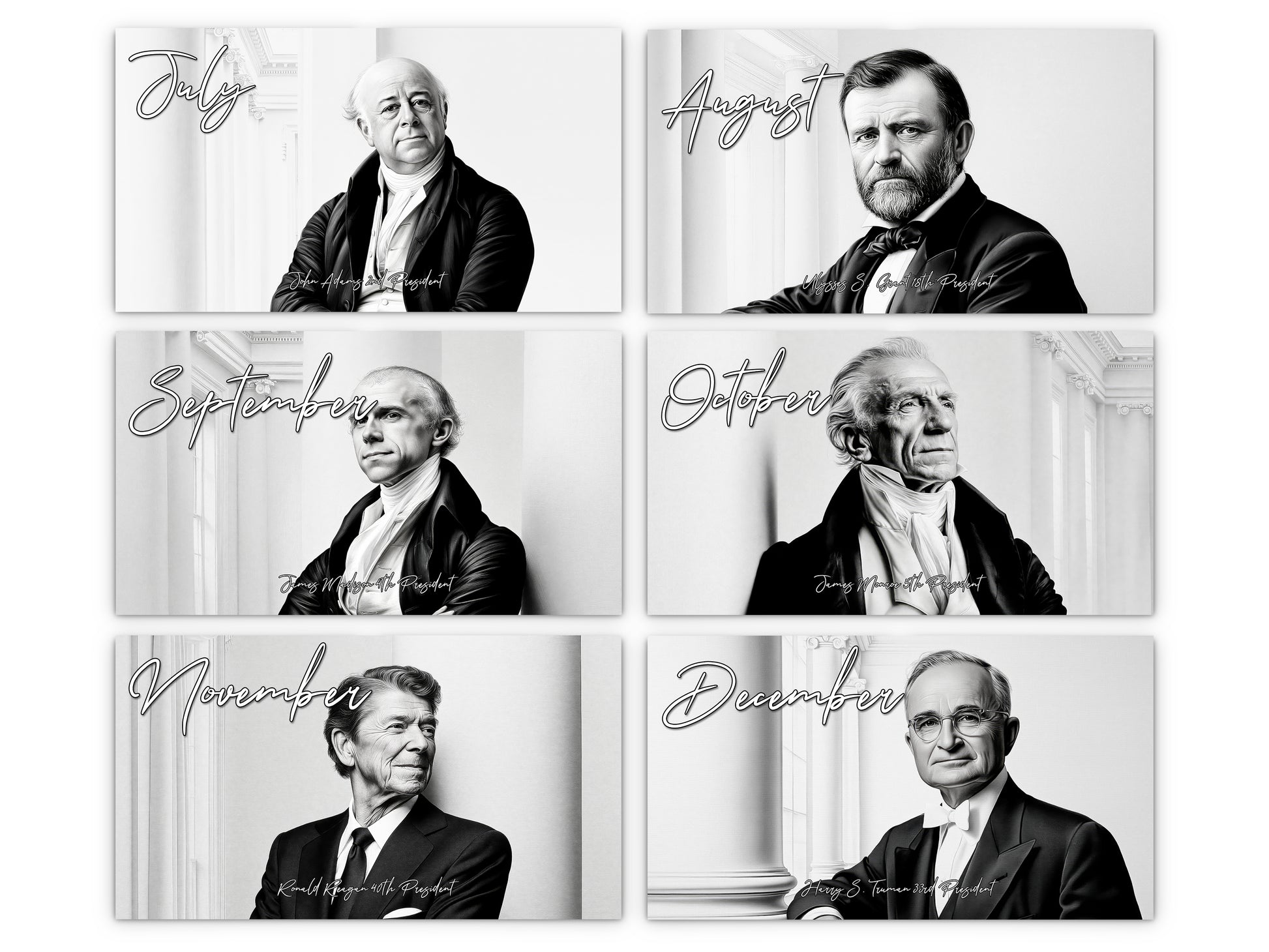 Presidential Legacy I 2027 wall calendar monthly artwork preview July through December