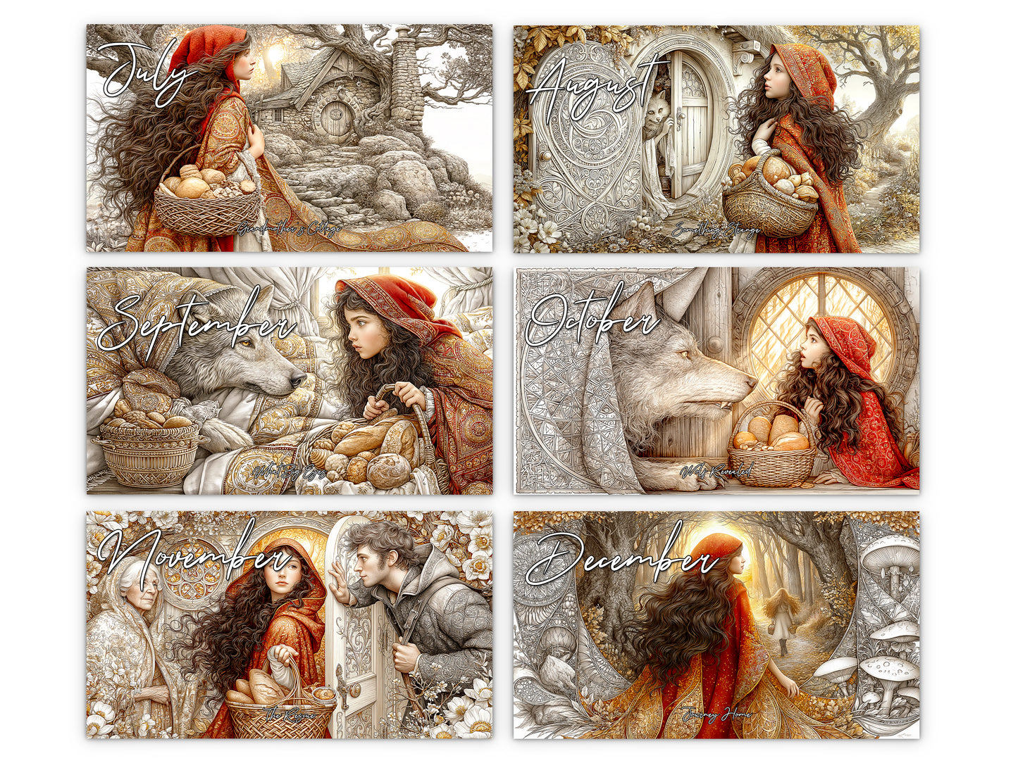 2027 Red Riding Hood Wall Calendar by Kaleidoscope Artisan – Enchanted Journey with Holidays