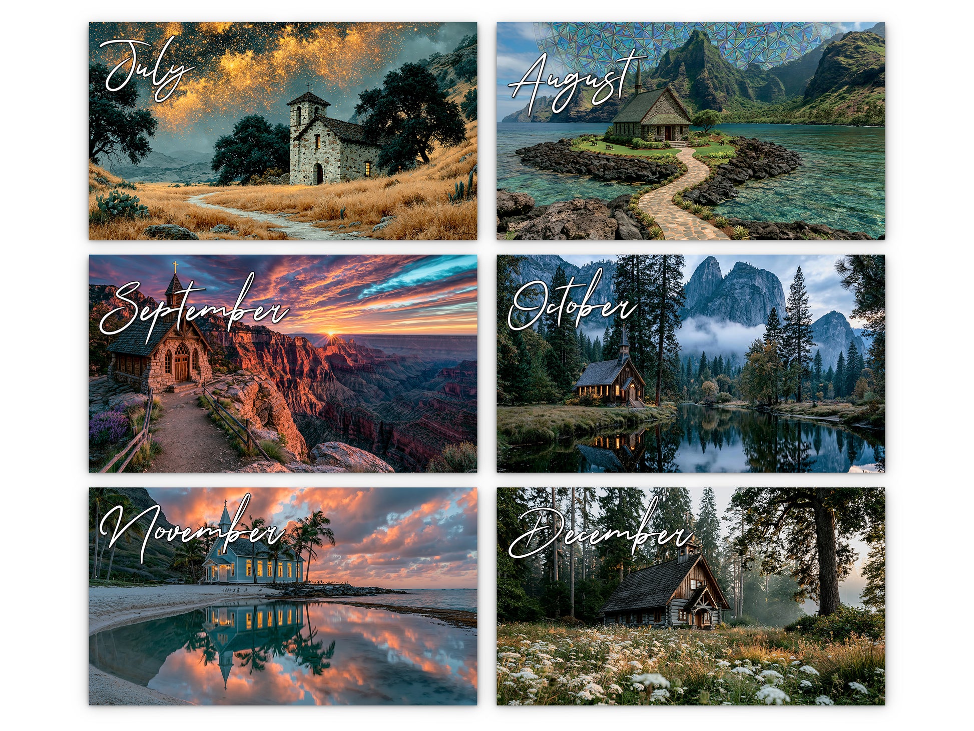 Sanctuary 2027 wall calendar monthly artwork preview July through December