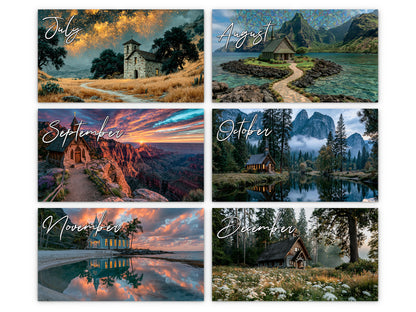 Sanctuary 2027 wall calendar monthly artwork preview July through December
