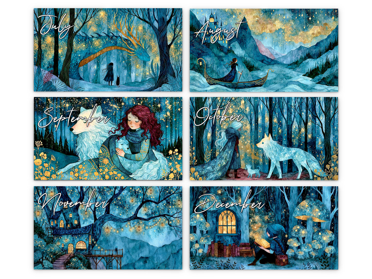 Starry Night 2027 wall calendar monthly artwork preview July through December