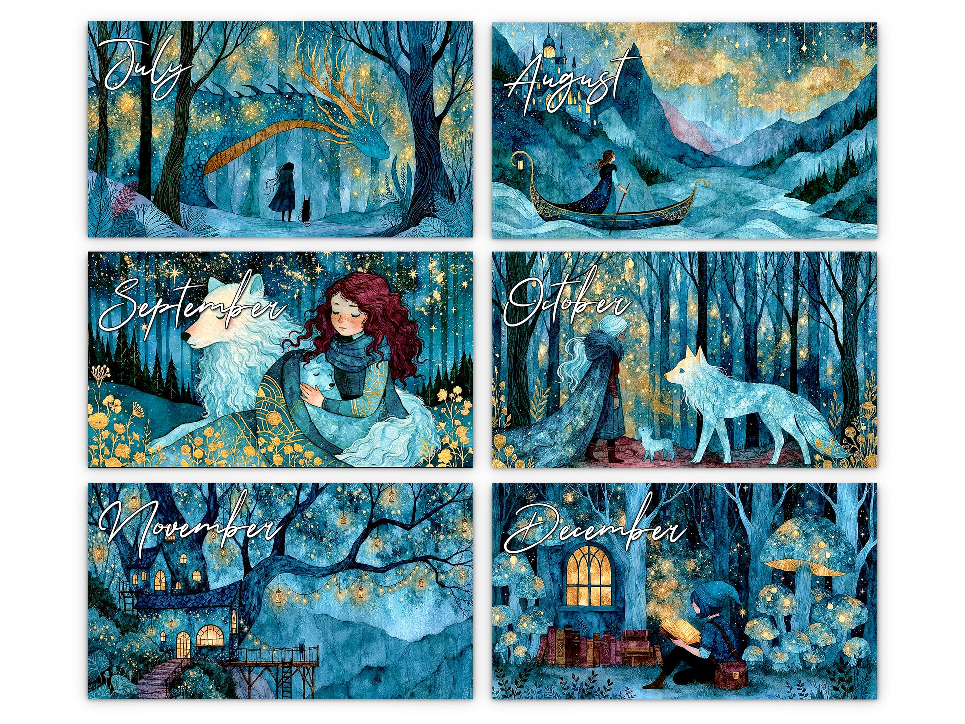 Starry Night 2027 wall calendar monthly artwork preview July through December