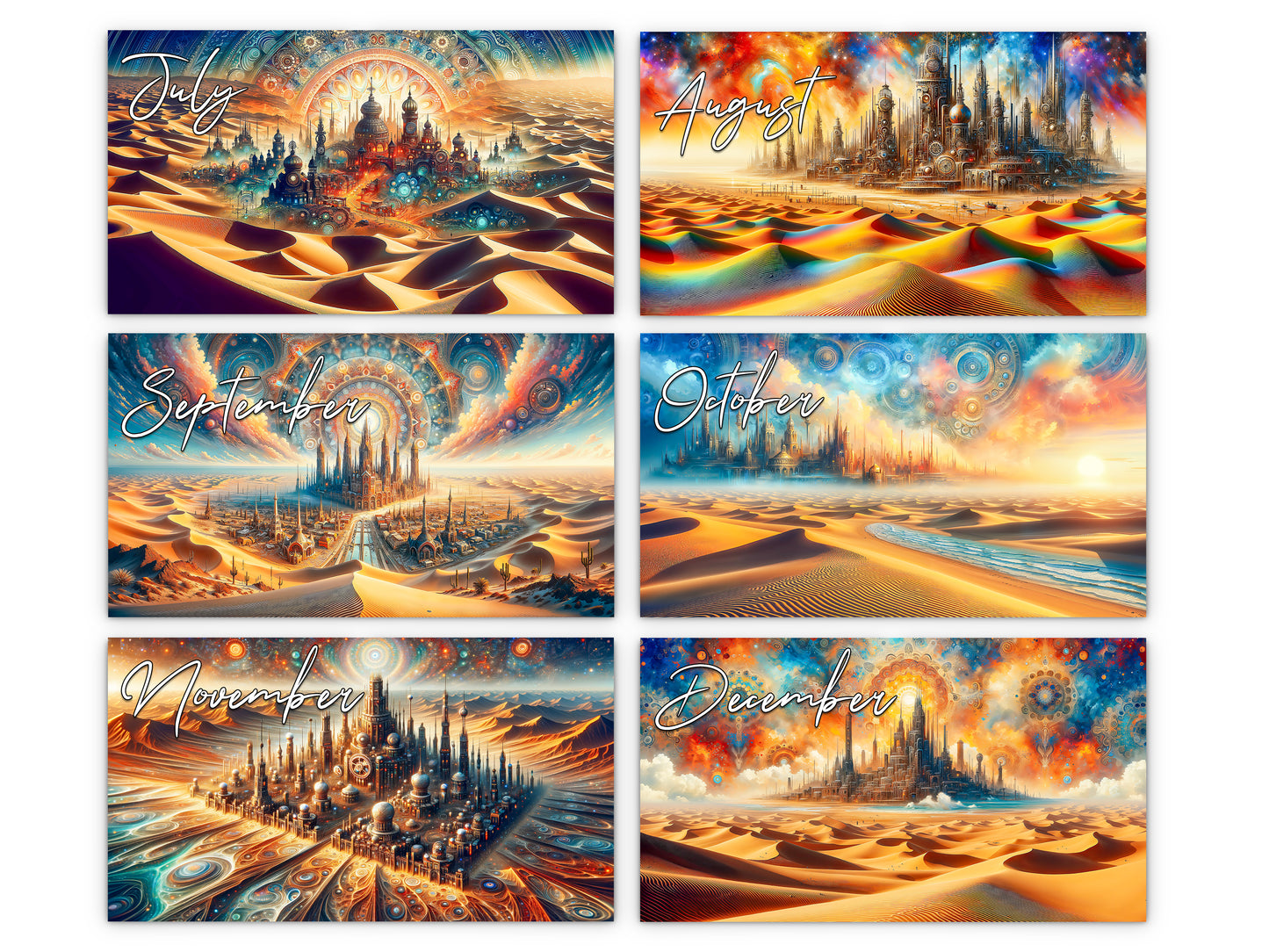 2027 Steampunk Sands Wall Calendar by Kaleidoscope Artisan – Desert Grandeur with Holidays