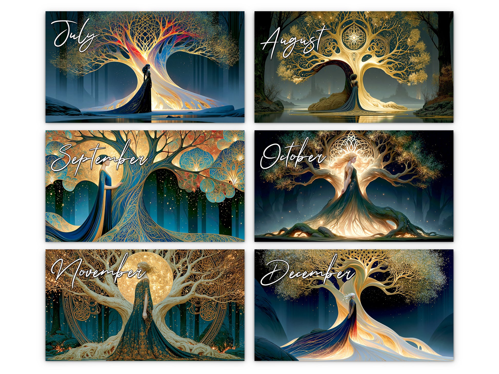 Tree of Life Sacred 2027 wall calendar monthly artwork preview July through December