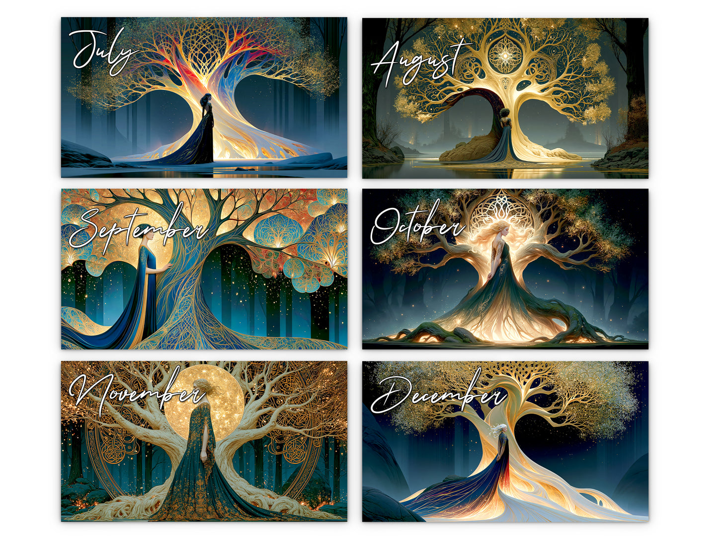 Tree of Life Sacred 2027 wall calendar monthly artwork preview July through December