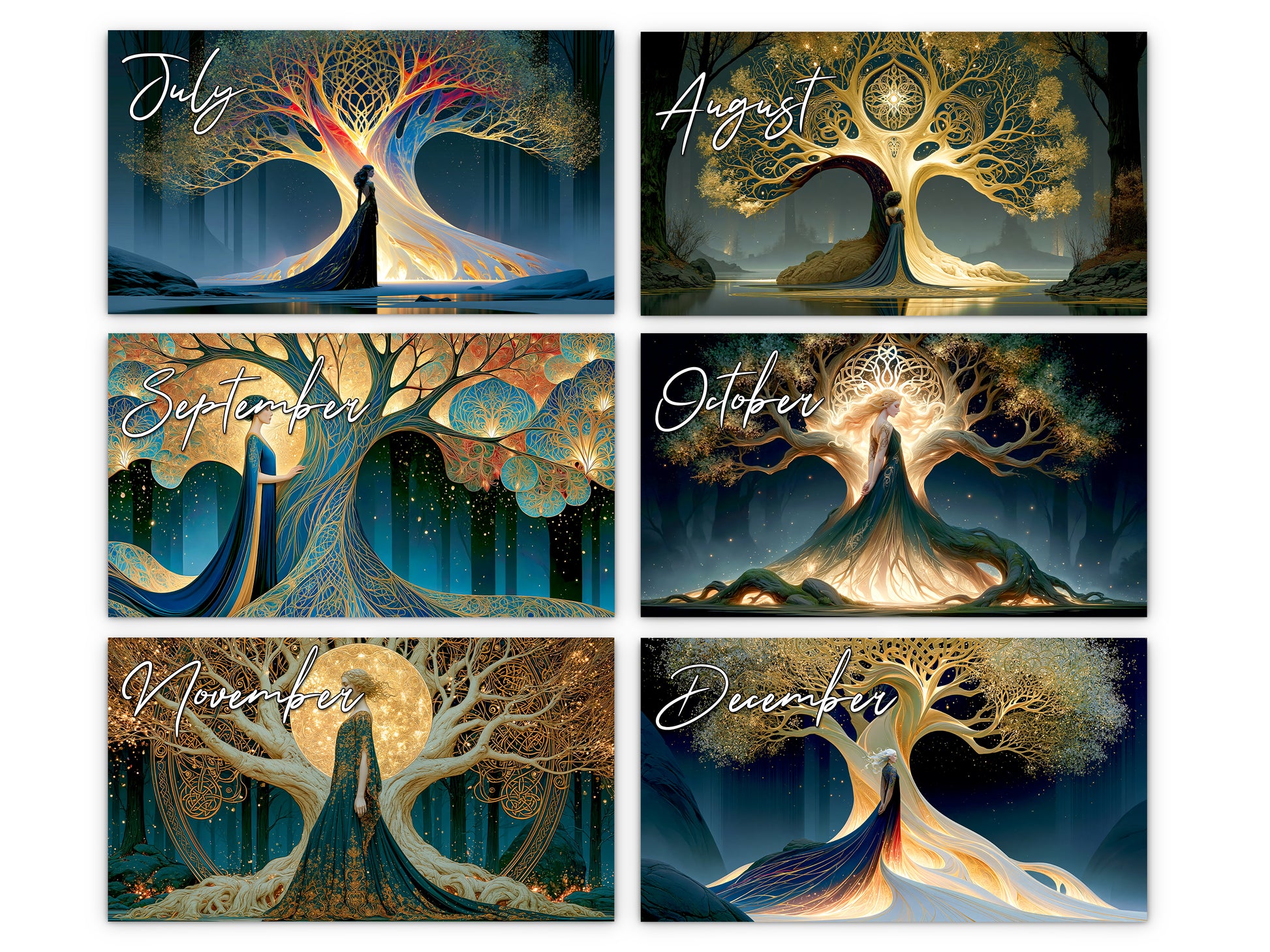 Tree of Life Sacred 2027 wall calendar monthly artwork preview July through December