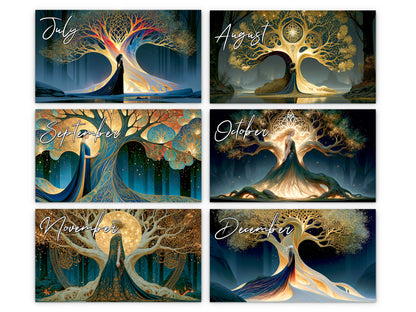Tree of Life Sacred 2027 wall calendar monthly artwork preview July through December