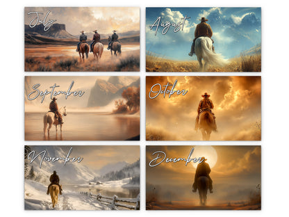 2027 Western Trails Wall Calendar by Kaleidoscope Artisan – Captivating Cowboy Landscapes with Holidays