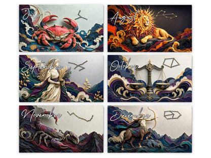 Zodiac Astrology 2027 wall calendar monthly artwork preview July through December