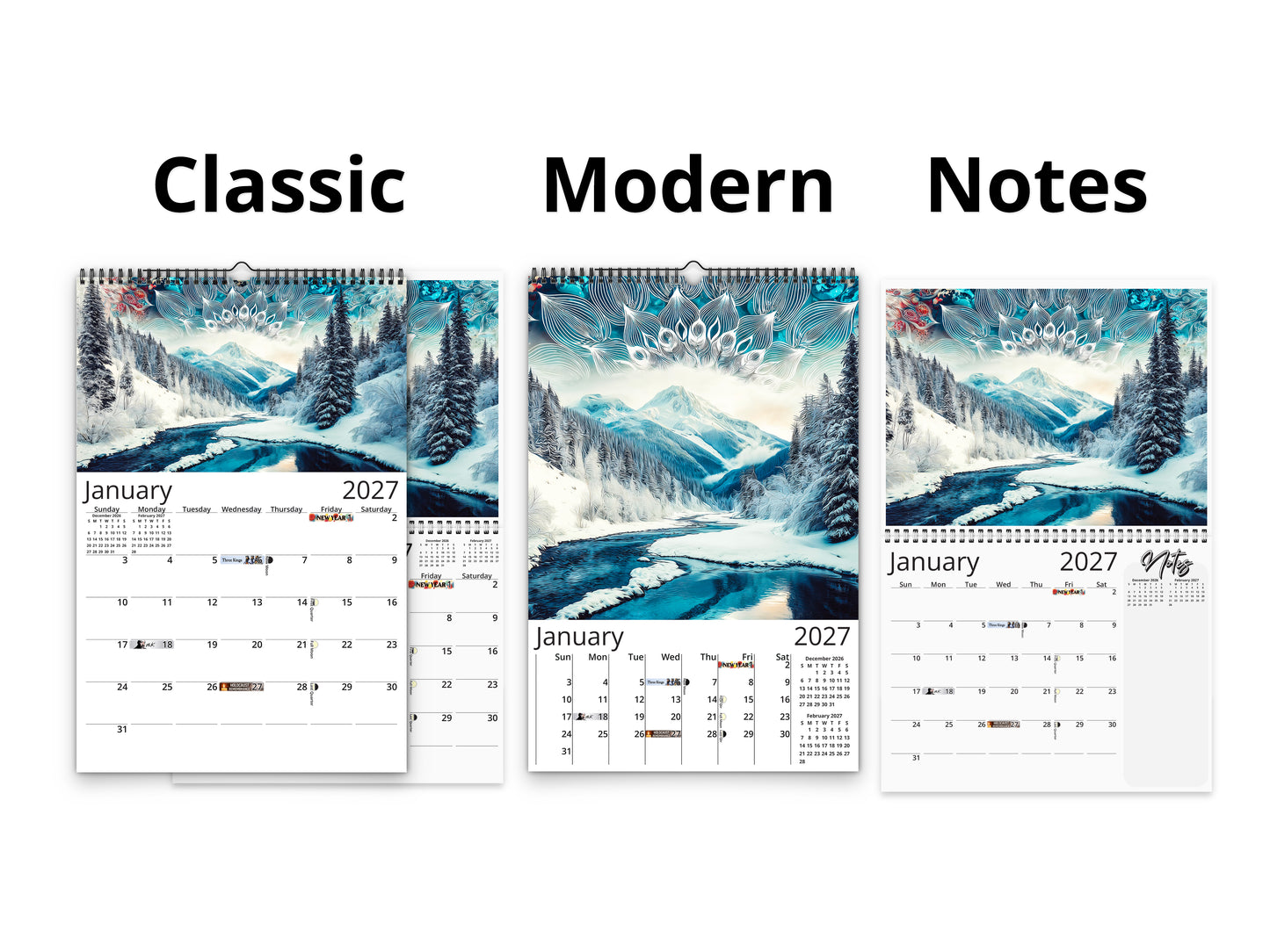 2027 Alaska Embrace Wall Calendar by Kaleidoscope Artisan – Winter Serenity with Holidays