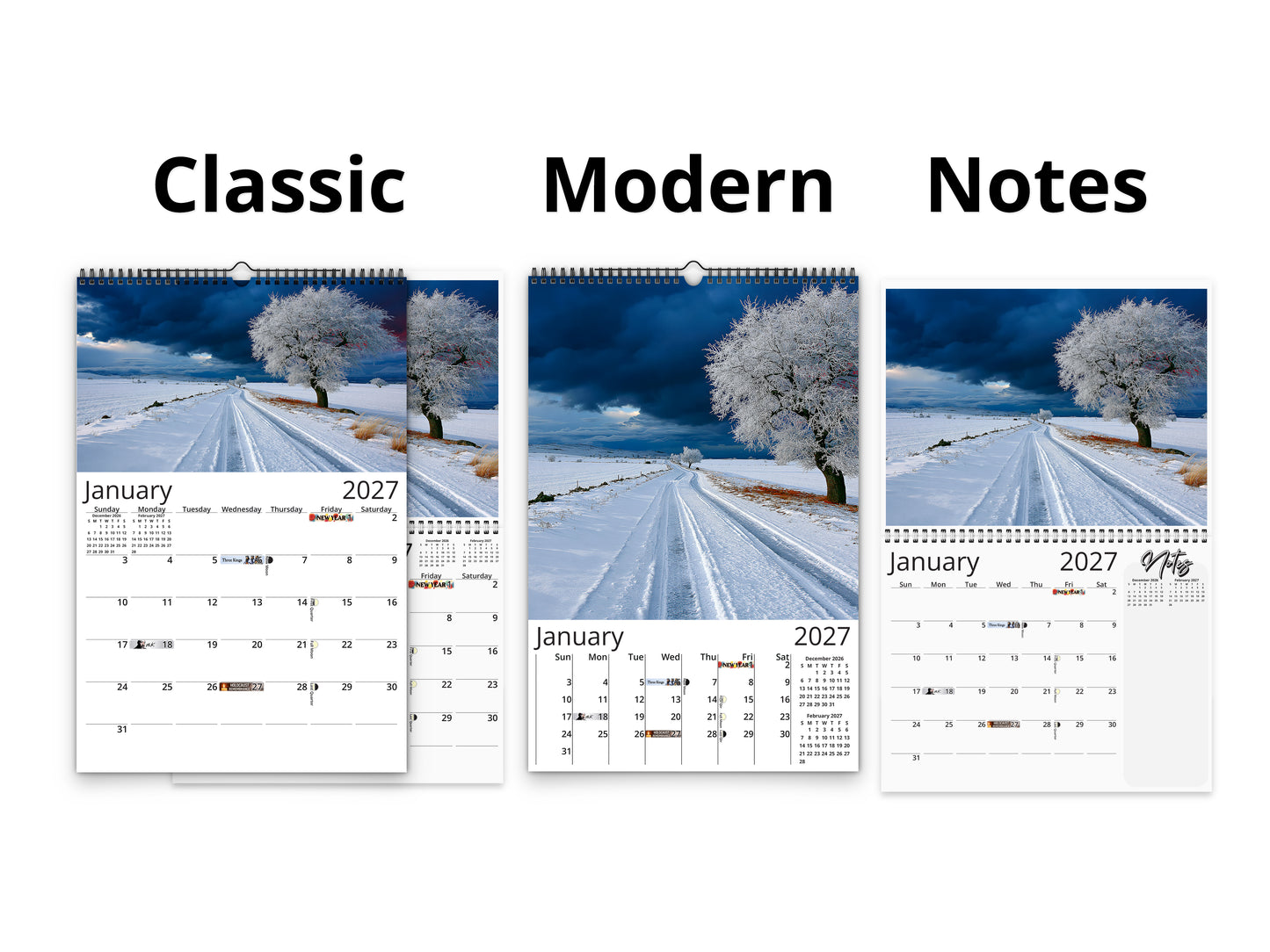 2027 Solitude Wall Calendar by Kaleidoscope Artisan – Peaceful Paths with Holidays