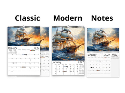 2027 Age of Sail Wall Calendar by Kaleidoscope Artisan – Nautical Adventures with Holidays