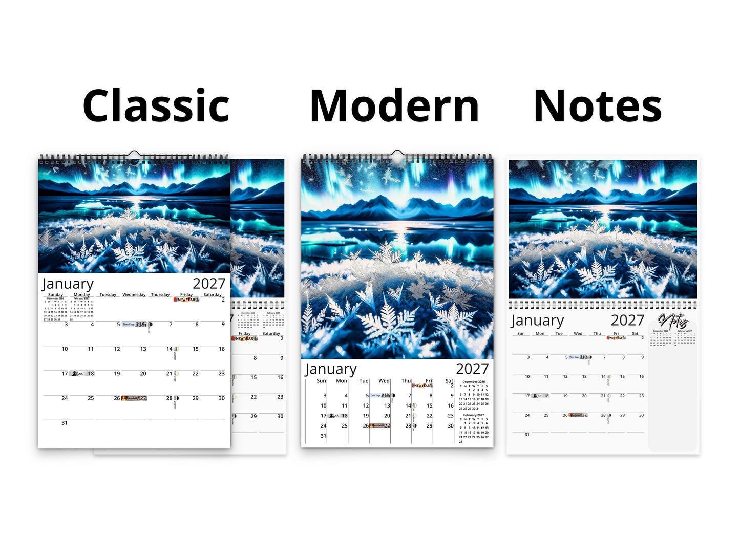 Alaska Celestial Dance 2027 wall calendar calendar layout comparison