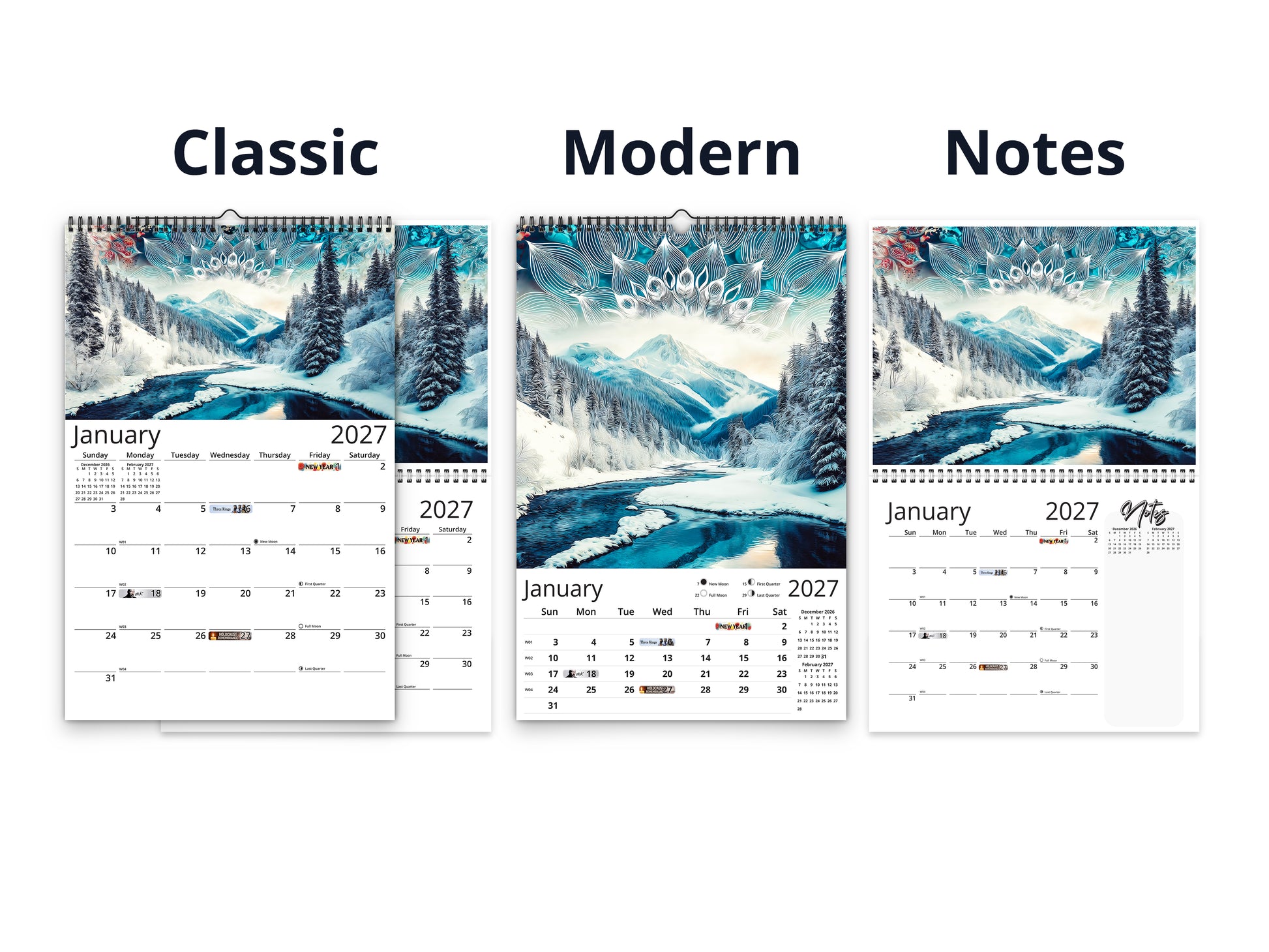 Alaska Embrace 2027 wall calendar calendar layout comparison