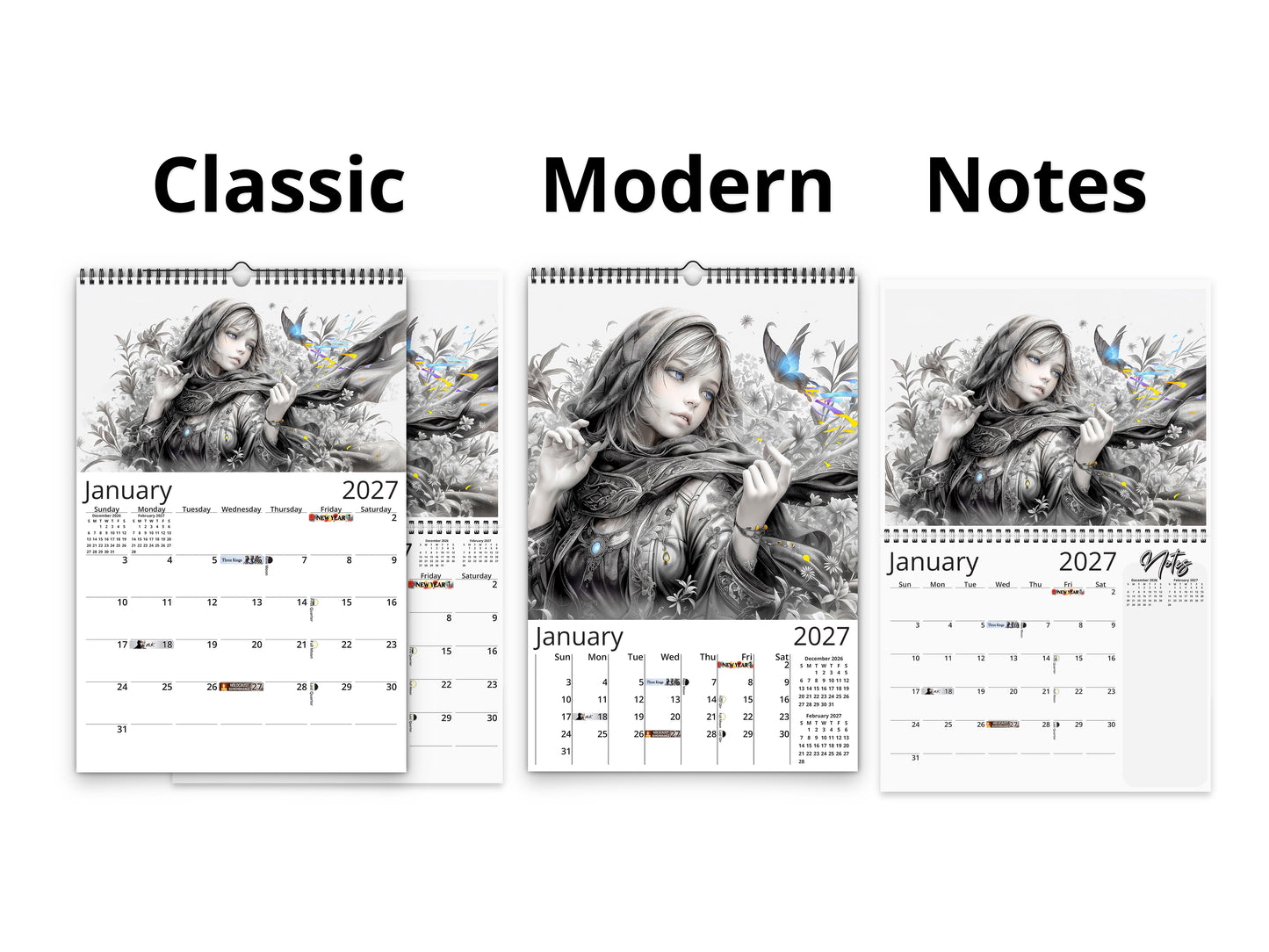 2027 Anime Enchantress Wall Calendar by Kaleidoscope Artisan – Fantasy Anime Art with Holidays
