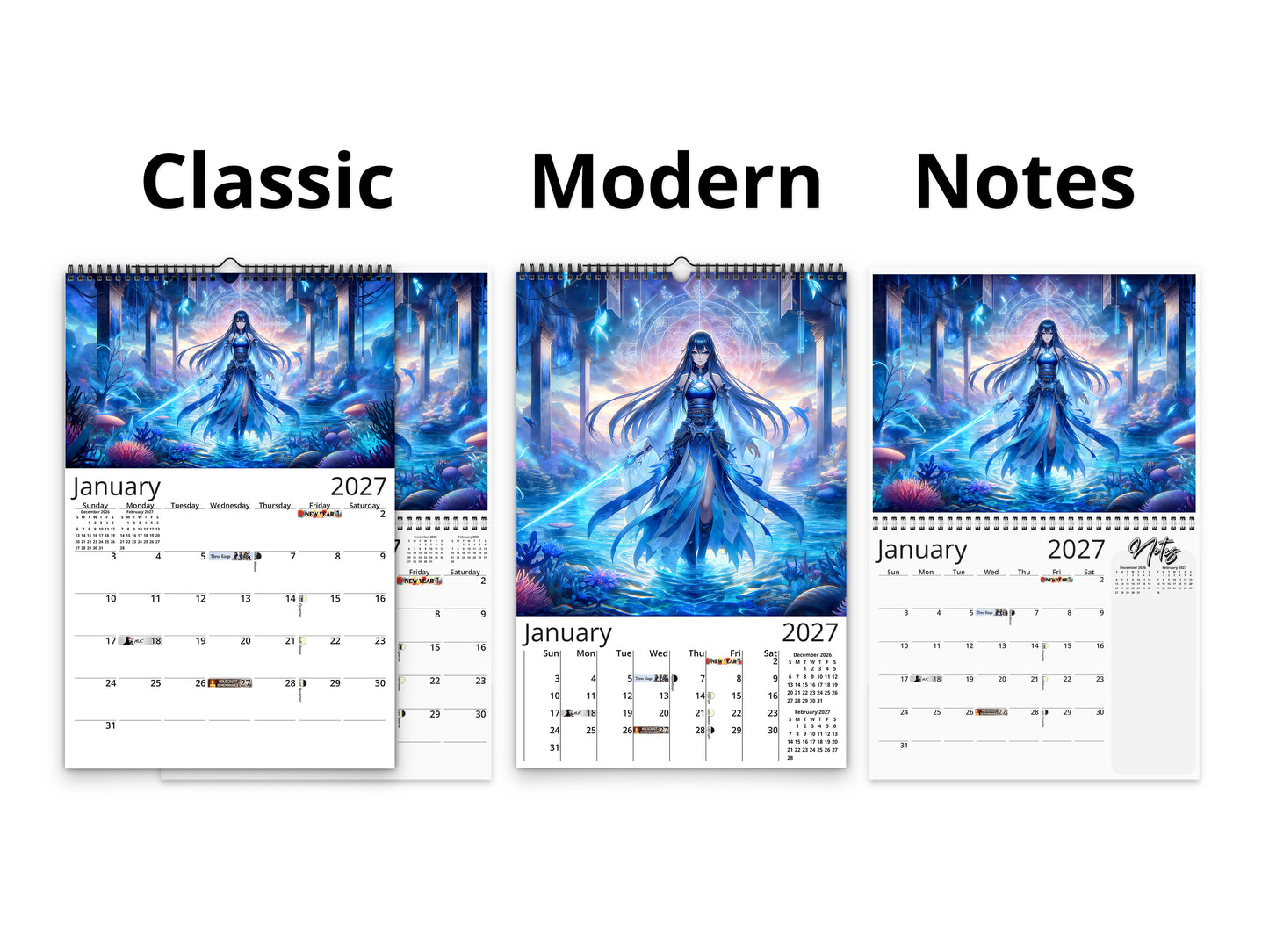 Anime Horizons 2027 wall calendar calendar layout comparison