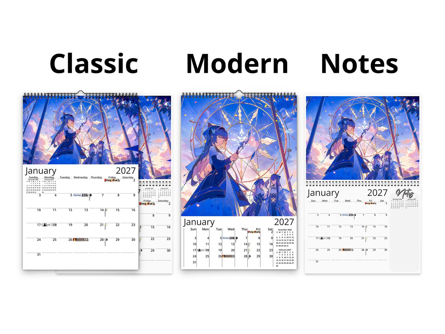 Anime Illuminated Tales 2027 wall calendar calendar layout comparison