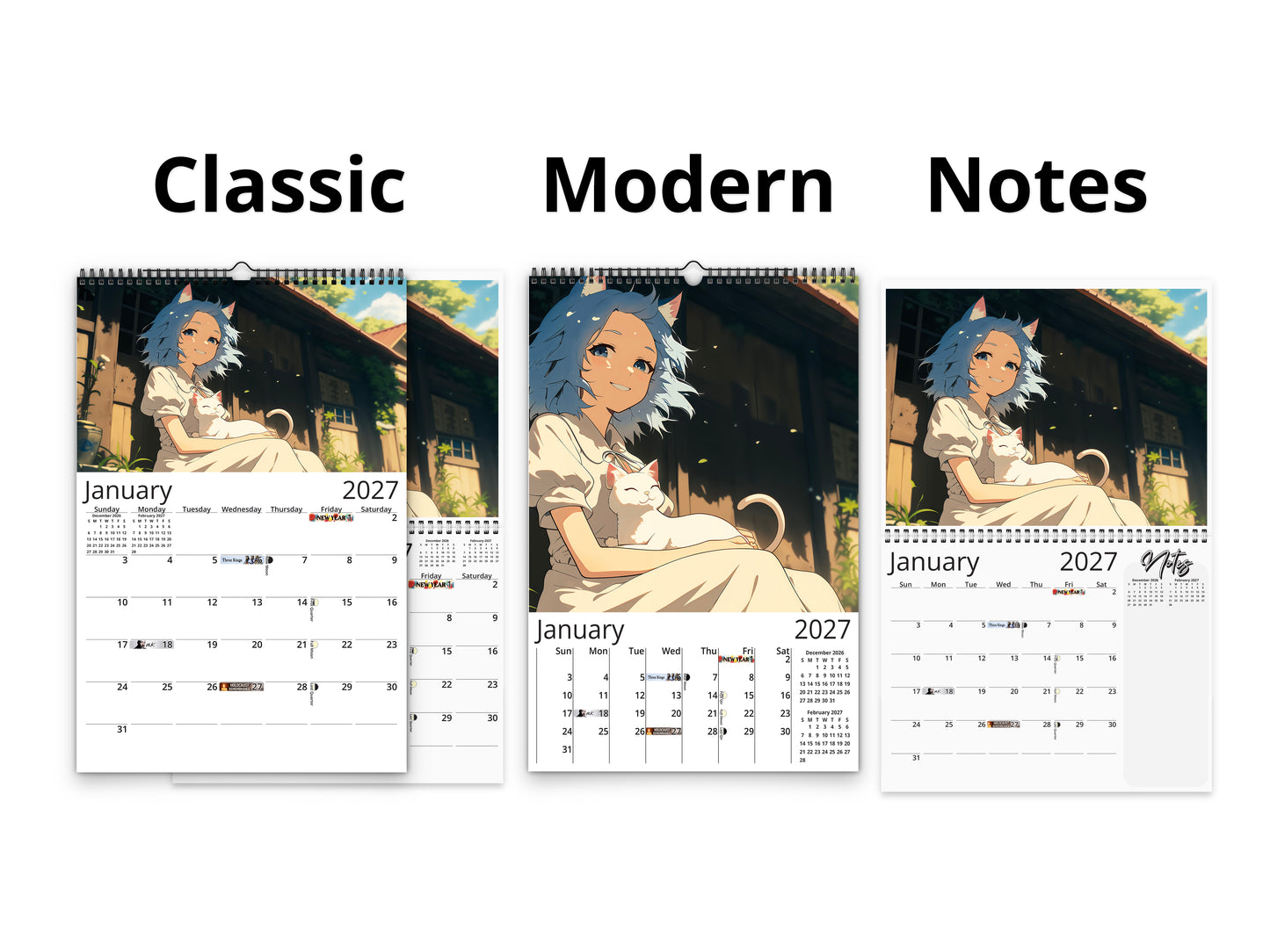 2027 Anime Life Wall Calendar by Kaleidoscope Artisan – A Year of Captivating Anime Art with Holidays