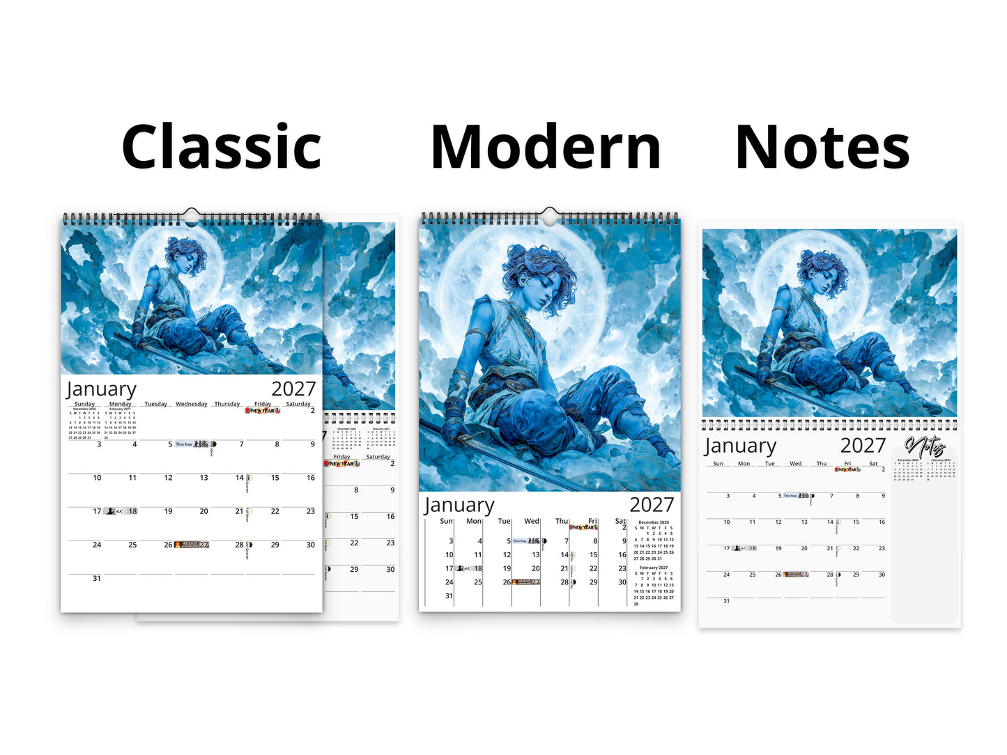 2027 Anime Mystic Radiance Wall Calendar by Kaleidoscope Artisan – Celestial Guardian with Holidays