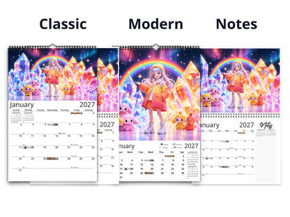 Anime Rainbow 2027 wall calendar calendar layout comparison