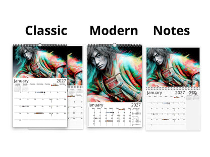 2027 Anime Ronin Wall Calendar by Kaleidoscope Artisan – Warrior Spirit with Holidays