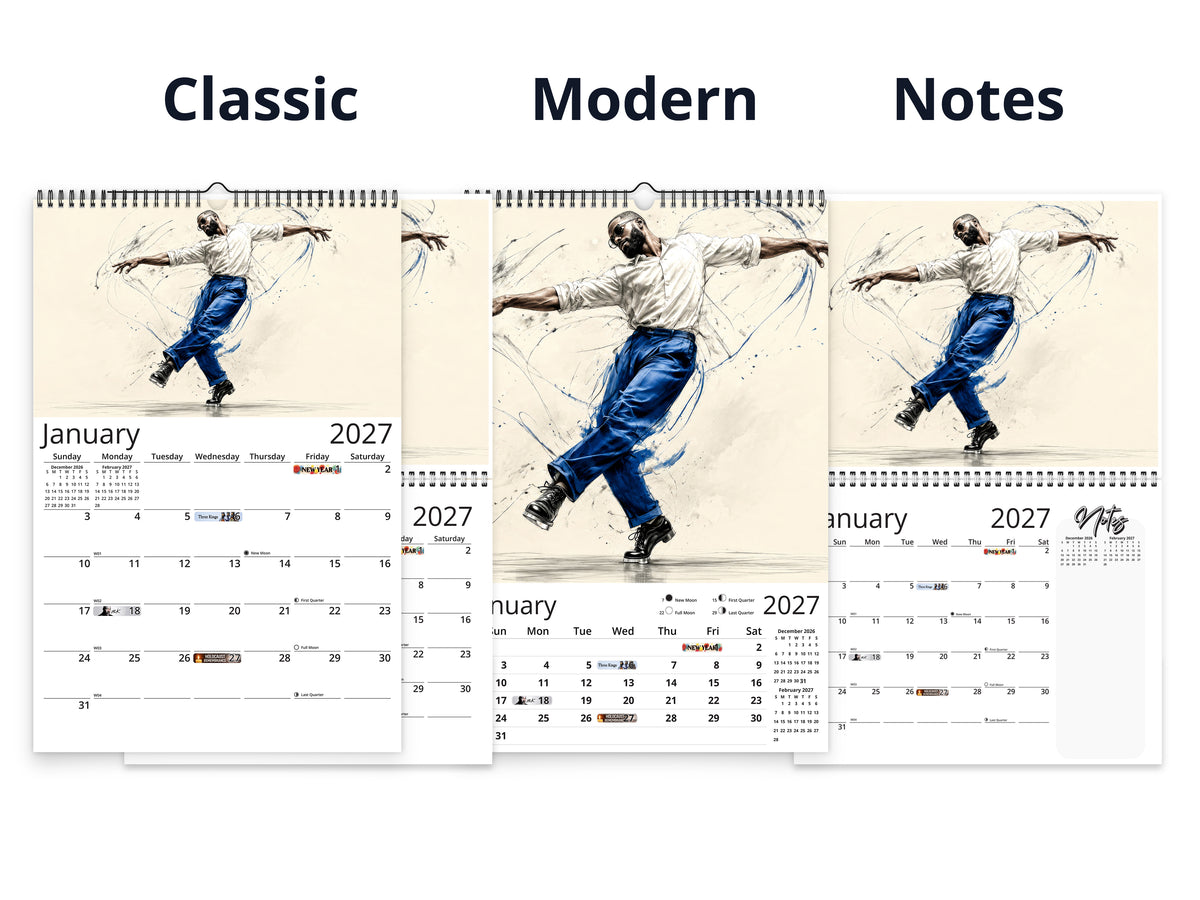 Art of Dance 2027 wall calendar calendar layout comparison