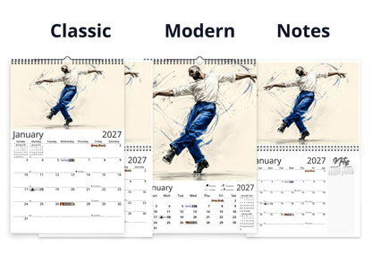 Art of Dance 2027 wall calendar calendar layout comparison