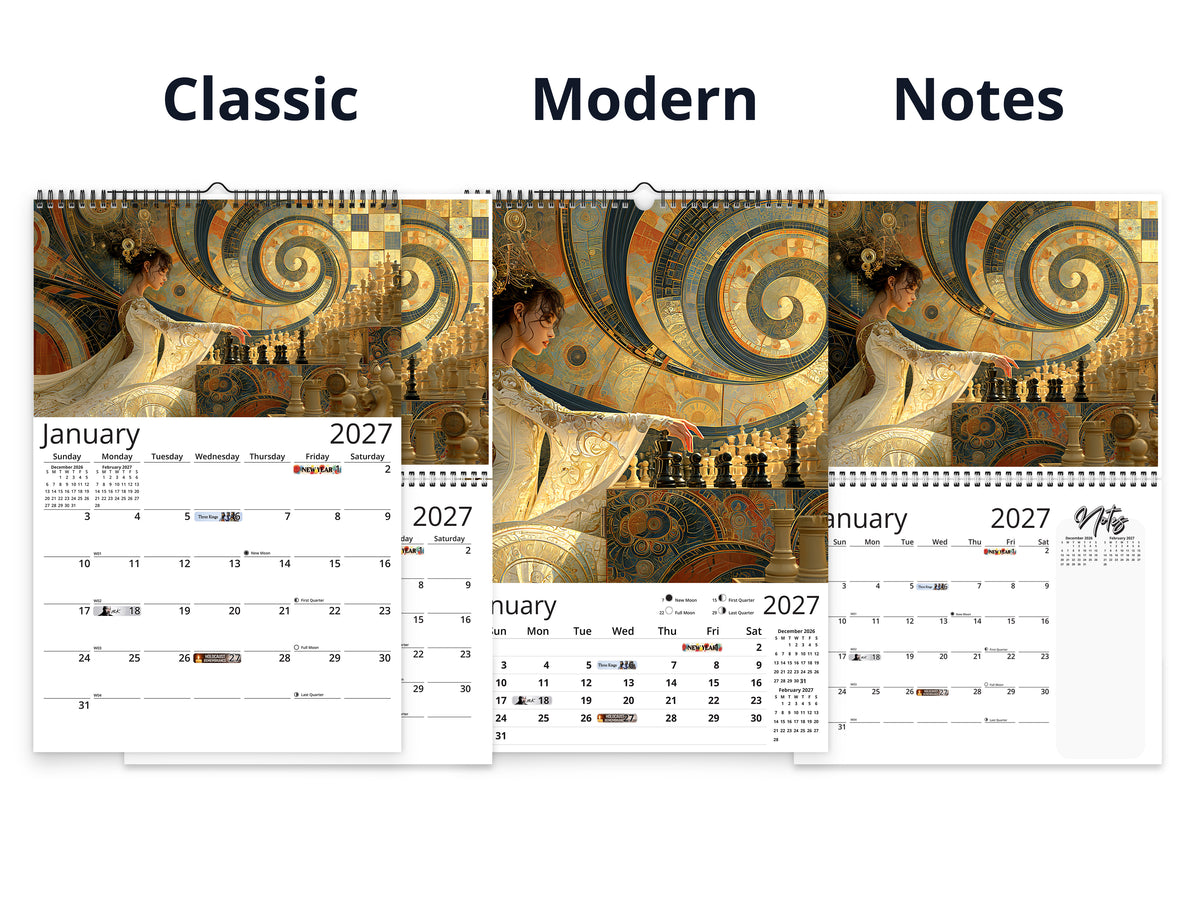 Artistic Chess 2027 wall calendar calendar layout comparison