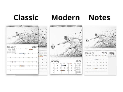 Artistic Soccer 2027 wall calendar calendar layout comparison
