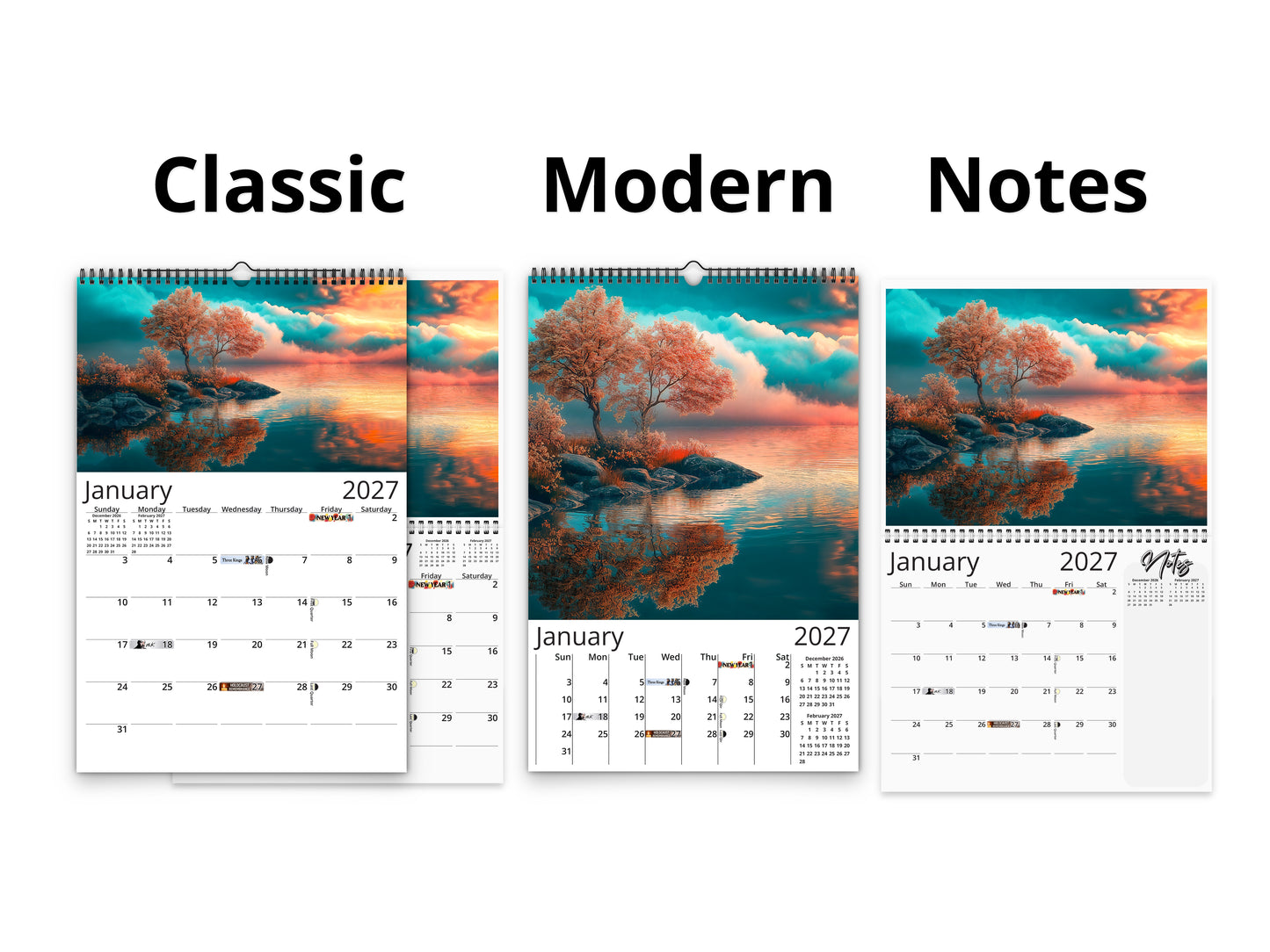 2027 Autumn Serenity Wall Calendar by Kaleidoscope Artisan – Rustic Dreams with Holidays