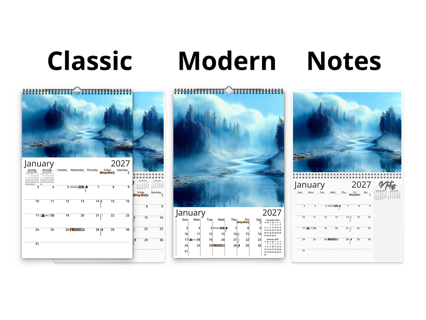 Blue Vistas 2027 wall calendar calendar layout comparison