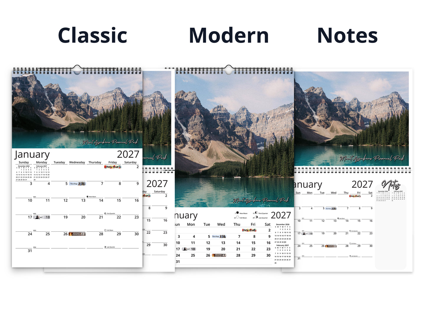 Canada Vistas by Kaleidoscope Artisan - Cities and Landscapes with Holidays 2027 wall calendar calendar layout comparison