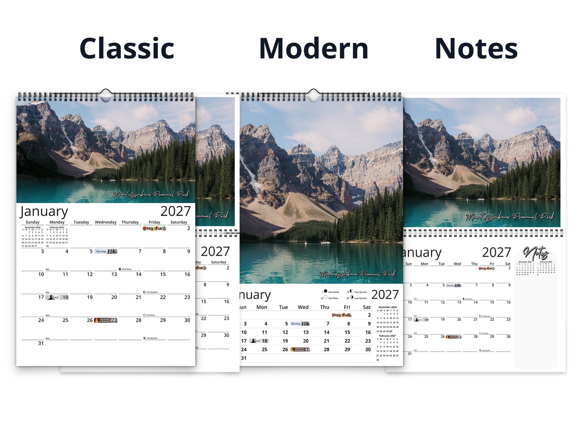 Canada Vistas by Kaleidoscope Artisan - Cities and Landscapes with Holidays 2027 wall calendar calendar layout comparison
